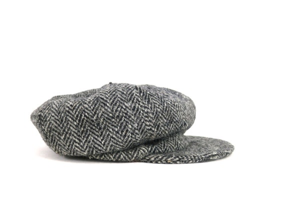 Herringbone Wool Cabbie Cap Gray Newsboy Hat Vint… - image 6
