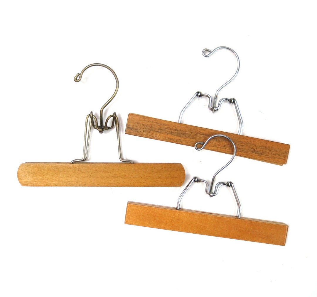 3 Vintage Wood Hangers Wooden Clamp Skirt or Trouser Pants Etsy