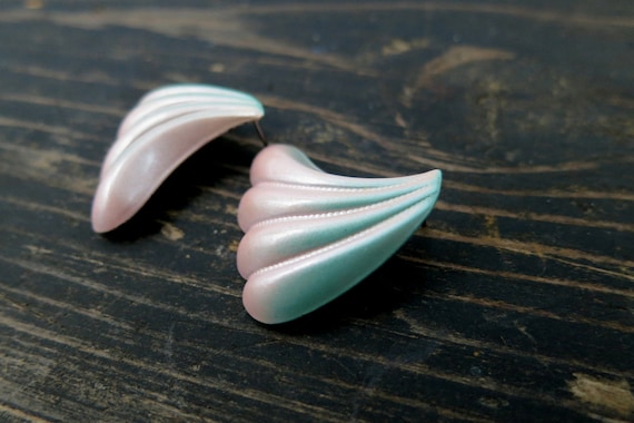 Vintage Pink Pastel Earrings 1980s Metal Push Bac… - image 3