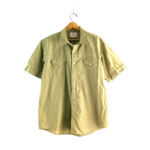 Vintage Pearl Snap Western Shirt Oxford Collar Shirt Khaki Green Short Sleeve Shirt Vintage ELY Plains Rancher Shirt Men&#39;s Size 17 XL Large