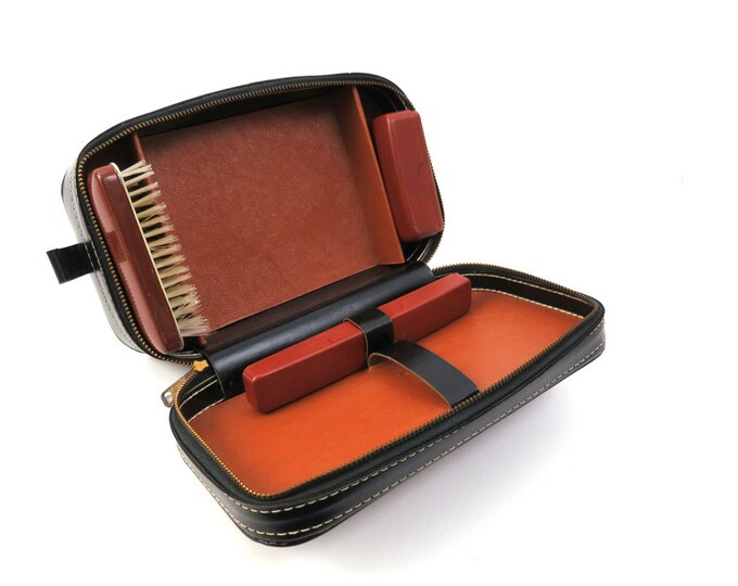 Vintage Black Dopp Kit Mid Century Travel Bag Kit Zipper Bag Men's