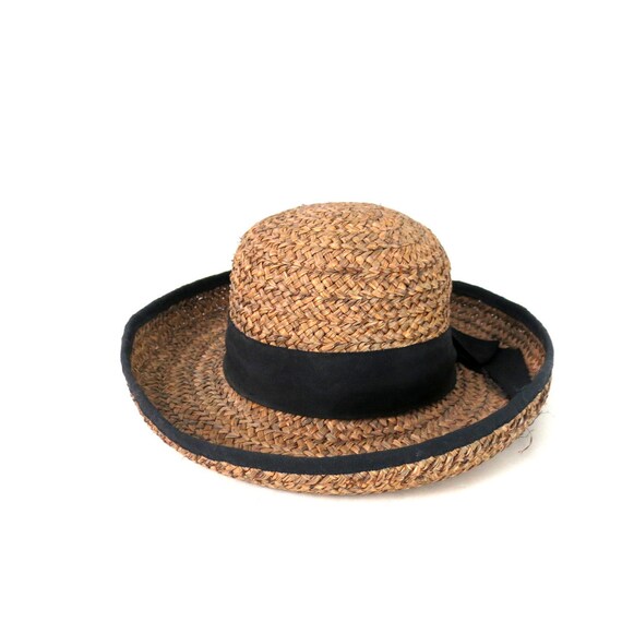 Vintage Woven Straw Garden Hat with Black Bow | M… - image 2