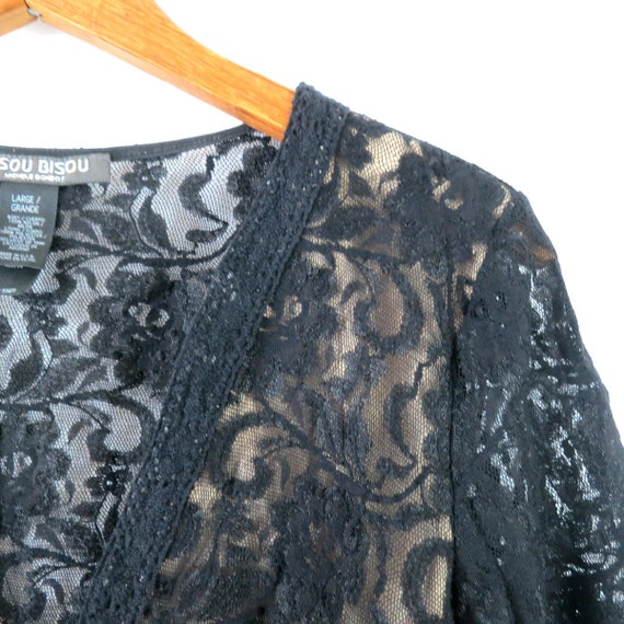 Cropped Black Lace Blouse | Vintage 90s Bisou Bis… - image 4