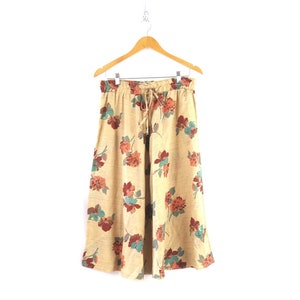 Jupe festival bohème des années 1970 longue jupe imprimée floral marron taille élastique jupe vintage pour femme de 30 pouces