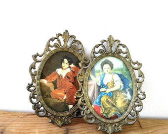 2 Oval Frames Vintage Ornate Metal Picture Frame Wall Hangings Made in Italy