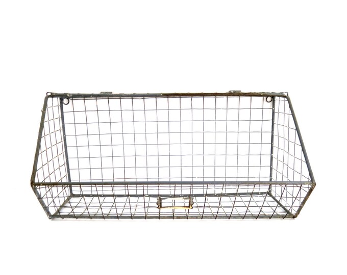 Vintage Wire Basket, Rustic Industrial Style Storage Bin for Desk or