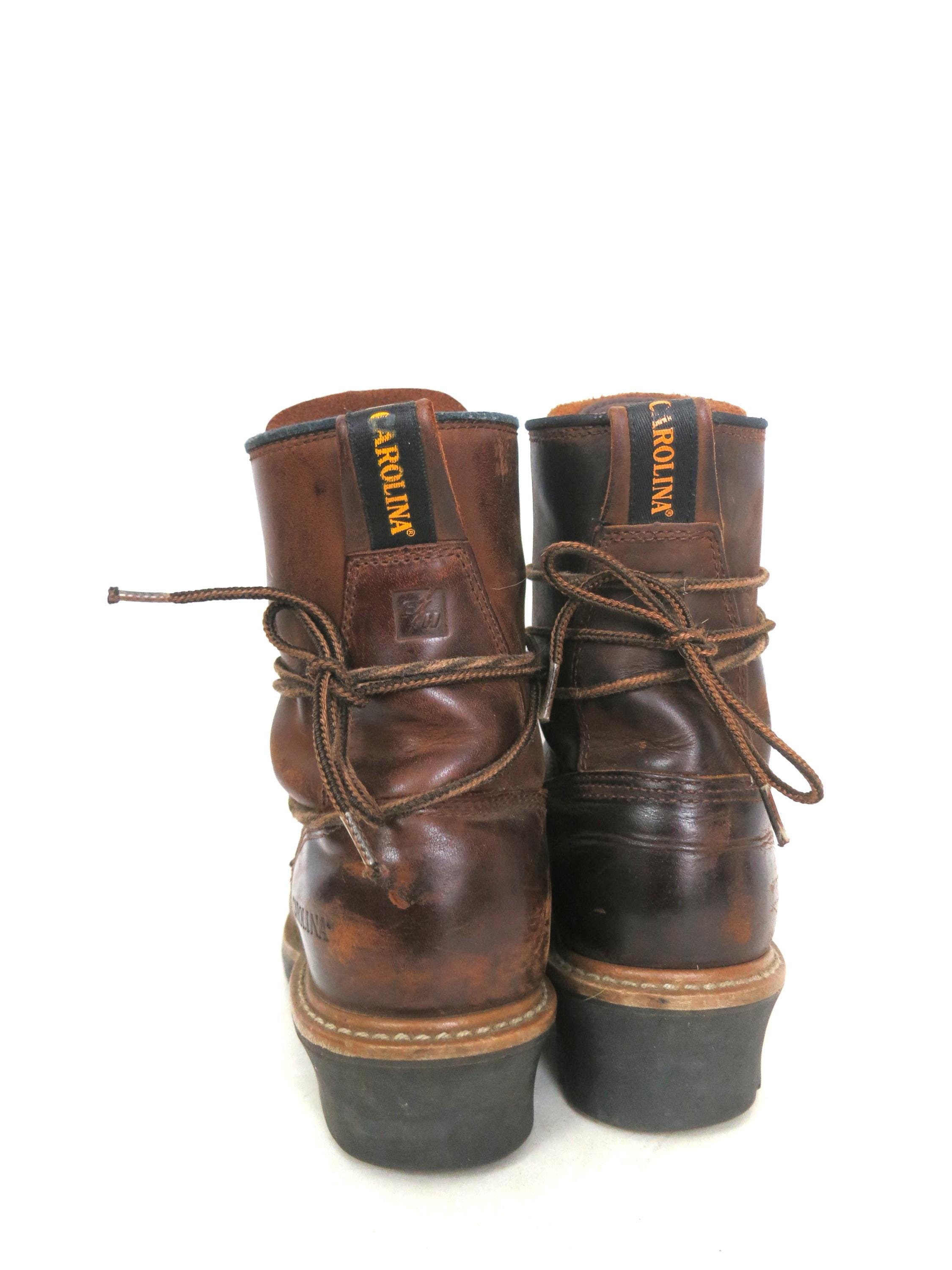 Vintage Carolina Work Boots, Dark Brown Leather Logger Boots  display picture 2