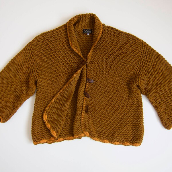 Loose Knit Sweater | Copper Brown Cardigan | Boxy Oversized Sweater Top | 90s Minimal Cotton Knit Cardigan Natural Easy Vintage Womens Large