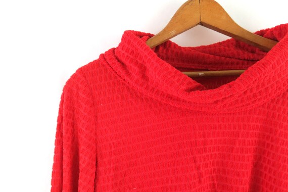 Red Cowl Neck Pullover Shirt 1970s Long Sleeve Dr… - image 3