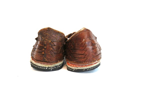 Brown Leather Sandals Vintage Huaraches Woven Lea… - image 6