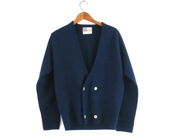 cardigan vintage des années 1960 Sportswear by REVERE pull d'uniforme scolaire bleu marine pour femme, taille moyenne