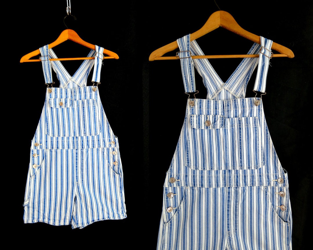 Striped Jean Bib Overalls Shorts Dungarees Shorteralls Jumper Etsy
