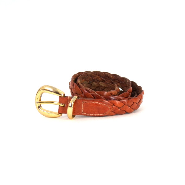 Braided Brown Leather Belt Vintage 90s Preppy Belt Woven Leather Belt Women's Size Medium