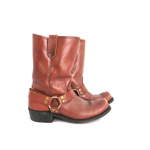 Brown Leather Boots Engineer Motorcycle Biker Boots Square Toe Western Boots Men&#39;s Size 8.5