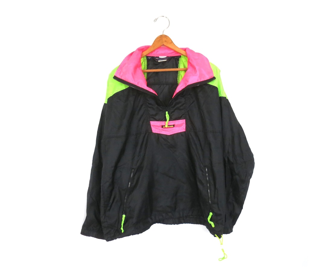 Vintage Columbia Black Neon Retro Ski Jacket Coat Half Zip