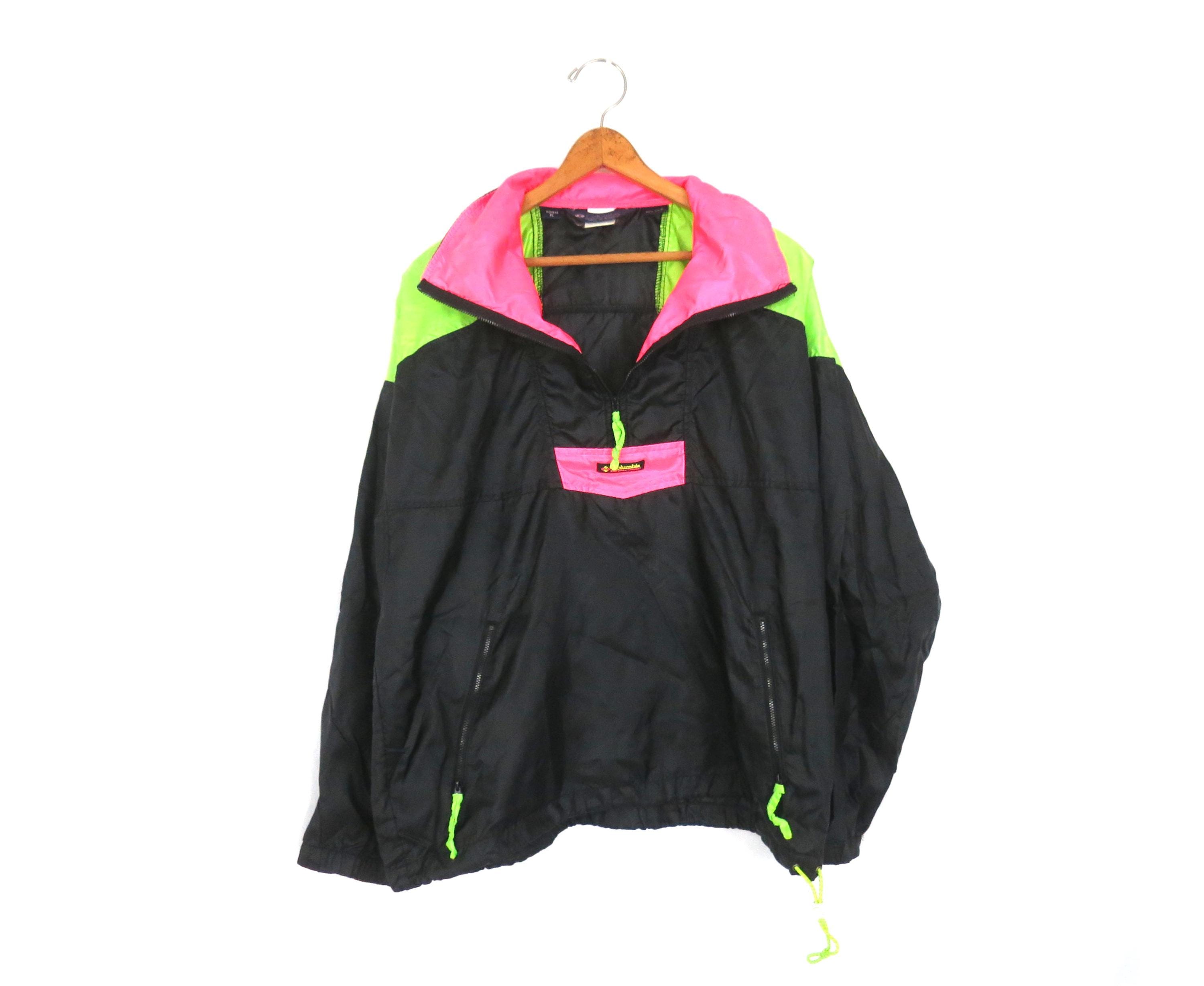 Vintage Columbia Black Neon Retro Ski Jacket Coat Half Zip