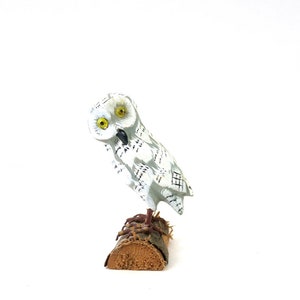 Vintage Wood Owl | Hand Carved Painted Wooden Bird | Bird on Log Carving | Small Carved Wooden Bird Statue Home Decor