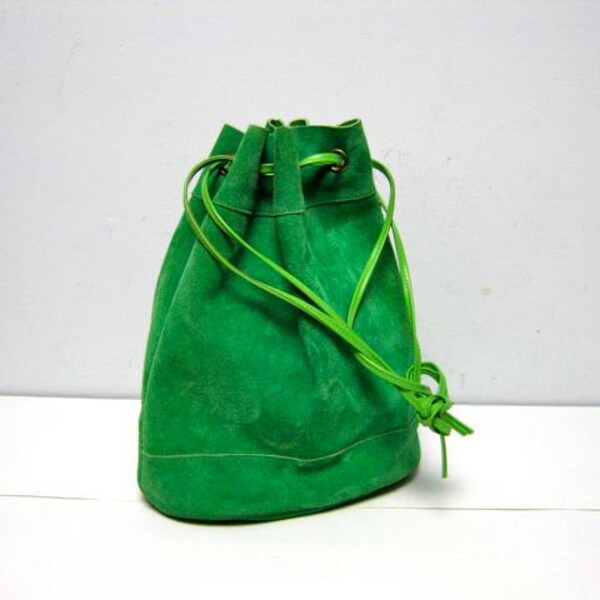 vintage emerald green suede pouch purse