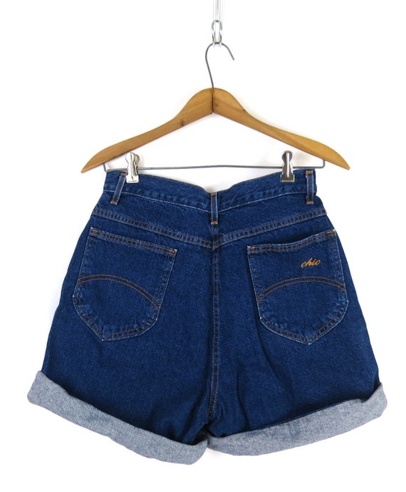 High Waist Jean Shorts Vintage 90s Dark Blue Deni… - image 4