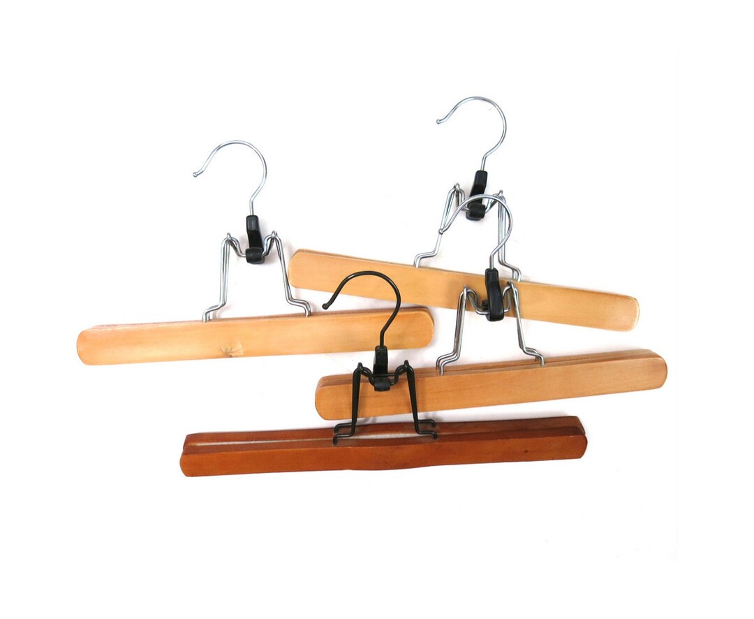 4 Vintage Wood Hangers Wooden Clamp Skirt or Trouser Pants Etsy