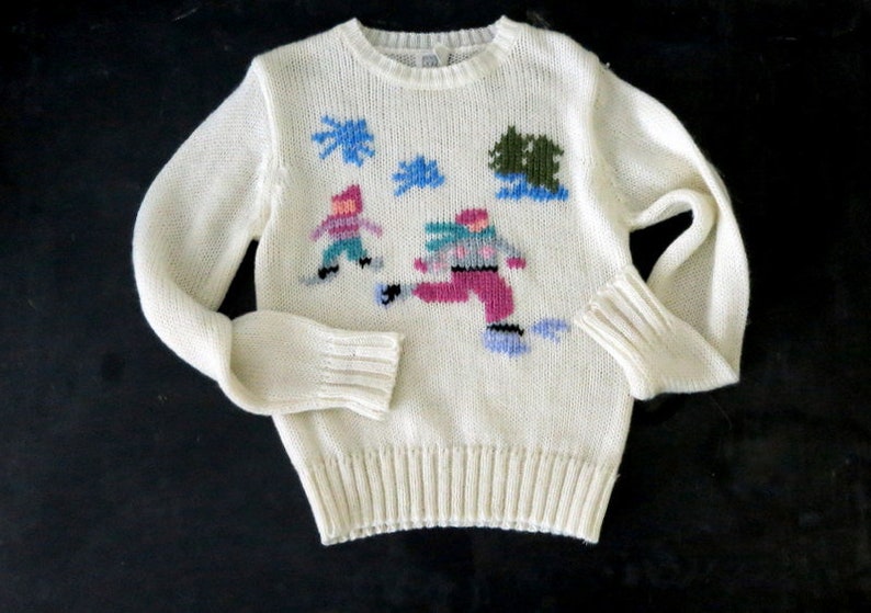White Ice Skating Sweater Preppy Vintage Ski Sweater Knit Etsy
