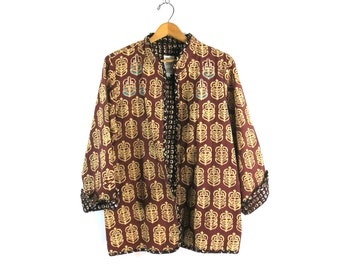 Vintage Ethnic blazer jacket Brown Bohemian Chic Layering Jacket Festival Wear Women's Size Large