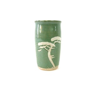 Small Ceramic Pottery Vase | Green Japanese Vase | Vintage Home Decor made in Japan