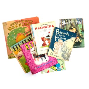 Vintage Children&#39;s Book Collection 1950s Illustrated Book Kids Room Decor for Junk Journaling / Distressed Book Lot
