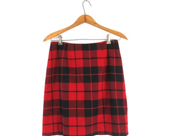 Red Plaid Mini Skirt | 90s Revival Skirt | High Waist Preppy Skirt | Vintage Punk Rock Grunge Skirt / Women's 4 P