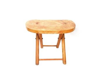 Vintage Wooden Nevco Folding Carry Stool / Made in Yugoslavia / Wood Plant Stand / Artist Stool / Rustic Cabin Milking Chair