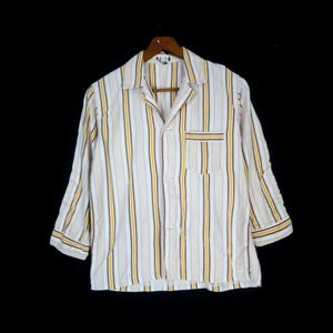 vintage Flannel Pajama Top / Yellow Striped Sanforized Pajama Shirt / Restyme grandpa PJs retro lounge wear / Size Small