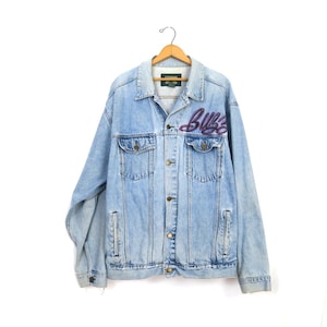 Vintage Painted Jeansjacke Trucker Mantel / Baggy Oversized 80er Jahre Jeansjacke / Größe XL