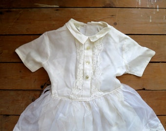 1950's Girl's White Christening Gown White Lace Vintage Baptism Dress / Union Made
