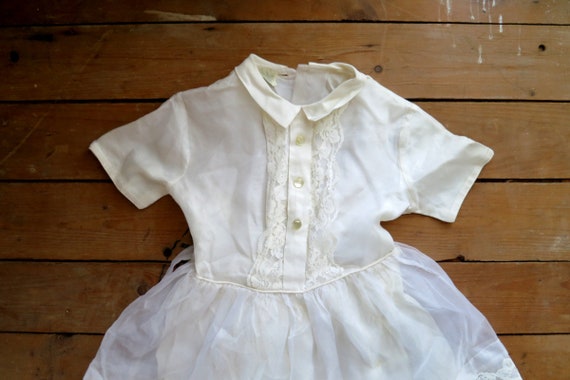 1950's Girl's White Christening Gown White Lace V… - image 1