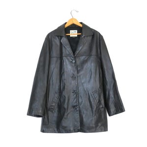 Menswear Black Leather Suit coat Blazer Jacket Vintage 00s Sport Coat Men&#39;s size Large