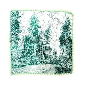 The North Woods Handkerchief Vintage Green Hankie with Trees