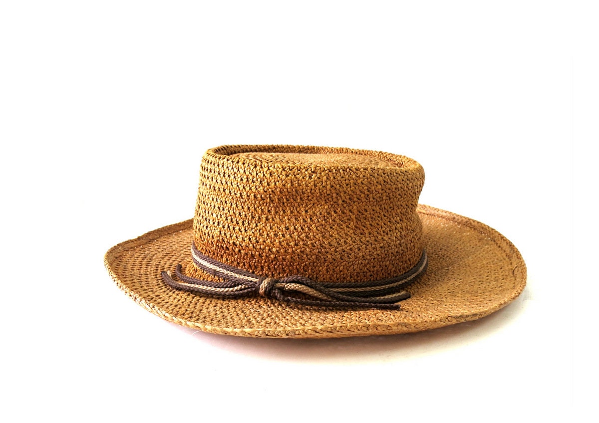 Vintage Brown Straw Hat Indiana Jones 