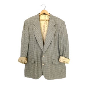 90s Houndstooth Suit Blazer / Vintage Robert Stock Preppy Sport Coat / Men&#39;s Suit Jacket | Size 42R