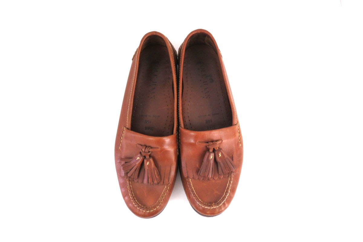 Brown Leather Cole Haan Loafers Vintage Preppy Casual Dress Shoes