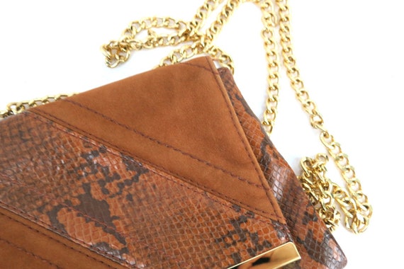 Vintage 00s Faux Snake Skin Brown Purse With Gold Chain - Etsy
