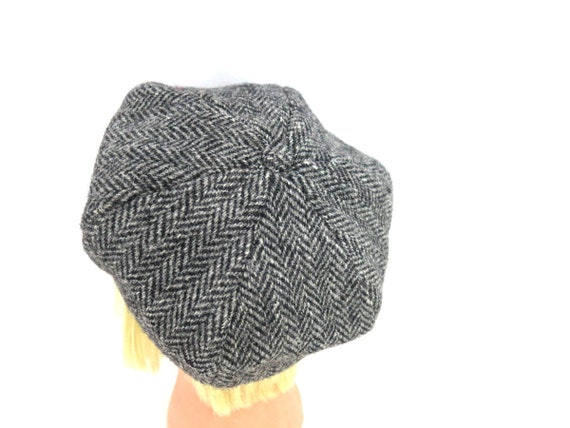 Herringbone Wool Cabbie Cap Gray Newsboy Hat Vint… - image 9