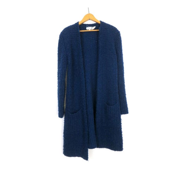 Strickpullover Lange Warme Strickjacken Vintage Blau Nubby