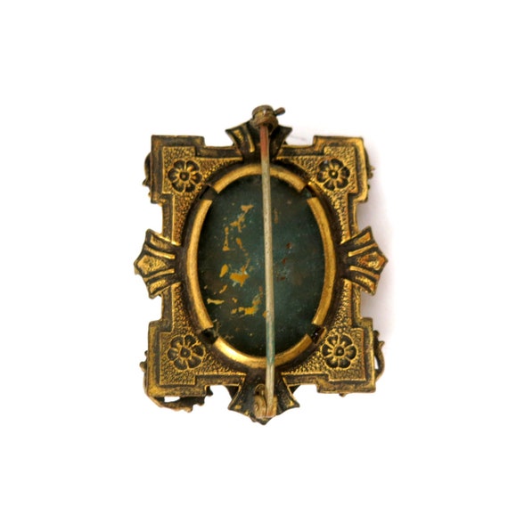 vintage AMBER GLASS brass filigree Brooch antique… - image 4