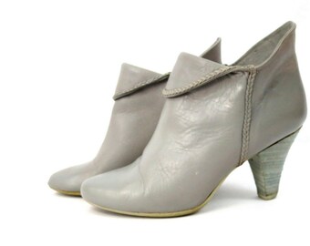 gray leather booties