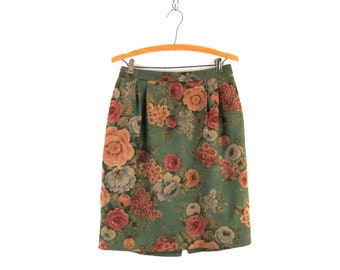 Sage Green Floral Skirt | 90s Vintage Cottagecore Flower Print Skirt | Women's size 29" Waist