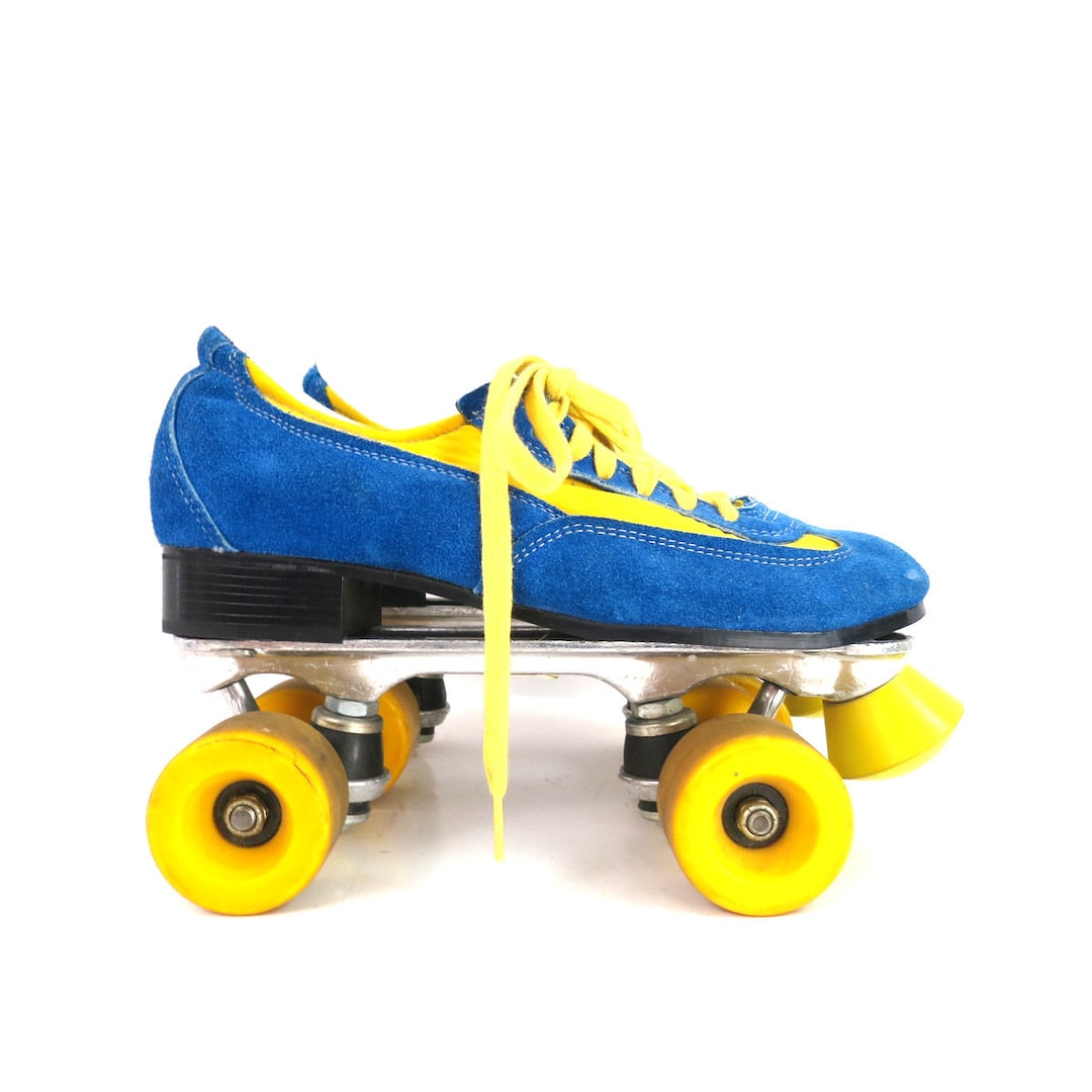 Vintage Blue & Yellow Suede Leather Roller Skates Tennis Shoes Etsy