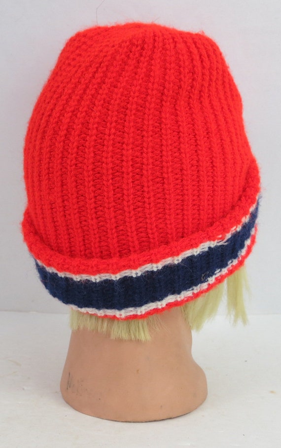Red Blue Stocking Hat Striped Knit Stocking Cap H… - image 4