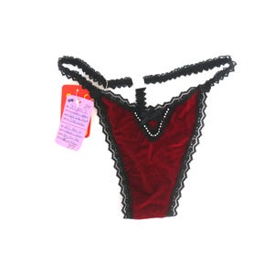 Red Velvet & Lace Panties 1990s Vintage Lingerie Thong Underwear / Medium / NWT