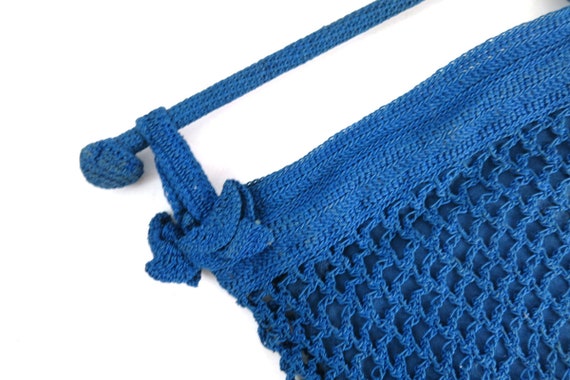 Small Blue Antique 1920s Purse Vintage Crochet Po… - image 4
