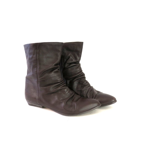 Brown Leather Slouchy Boots | 90s Mid Calf Bootie… - image 7